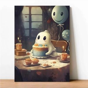 Canvas Poster Printed Painting Birthday‎ Cute Ghost Eating Cake Unframed 40x60cm